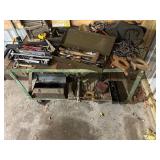 Industrial Metal Workbench with Assorted Hand Tools and Toolboxes