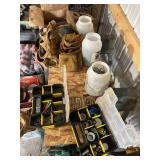 Collection of Hardware Fasteners, Sandpaper, and Tool Belt Assortment