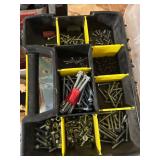 Collection of Hardware Fasteners, Sandpaper, and Tool Belt Assortment