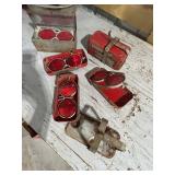 Set of 5 Vintage Red Metal Emergency Reflector Cases