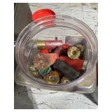 Mixed Lot of Shotgun Shells and .22 Long Rifle Cartridges with Plastic Storage Box