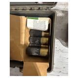 Mixed Lot of Shotgun Shells and .22 Long Rifle Cartridges with Plastic Storage Box