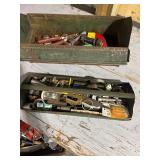 Vintage Metal Toolboxes with Assorted Hand Tools and Hardware