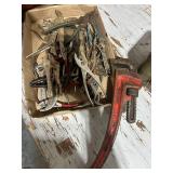 Assorted Lot of Hand Tools Including Pliers and 18in Ridgid Pipe Wrench