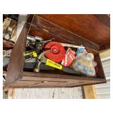Vintage Wooden Machinist Tool Chest with Assorted Tools and Knife