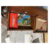 Vintage Wooden Machinist Tool Chest with Assorted Tools and Knife