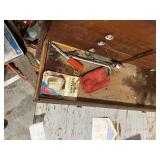 Vintage Wooden Machinist Tool Chest with Assorted Tools and Knife