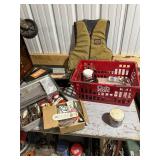 Vintage Fishing Gear Collection with Tackle Boxes, Lures, Bobbers, and Humminbird Unit