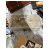Vintage Fishing Gear Collection with Tackle Boxes, Lures, Bobbers, and Humminbird Unit