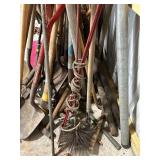 Lot of Assorted Garden Tools Including Shovels, Rakes, and Hoes
