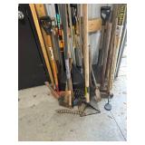 Assorted Yard and Garden Tools Collection with Tool Holder