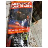 Collection of Trailer Towing Hardware with Vintage Spotlight, Emergency Road Flares, and Amber Warning Light