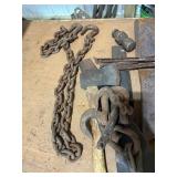 Vintage Farm and Hand Tools Assortment with Chains and Hooks