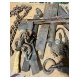 Vintage Farm and Hand Tools Assortment with Chains and Hooks