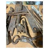 Vintage Farm and Hand Tools Assortment with Chains and Hooks