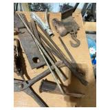 Vintage Farm and Hand Tools Assortment with Chains and Hooks
