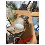 Collection of Caulk Guns, Tape Measure, Spray Gun, and Hardware Fasteners