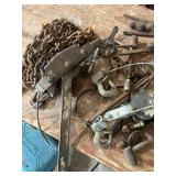 Assorted Vintage Hand Tools, Chain, and Come-Alongs Collection