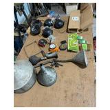Workshop Tool and Hardware Lot with Vintage Funnels and Bobcat Panel Filter