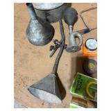 Workshop Tool and Hardware Lot with Vintage Funnels and Bobcat Panel Filter