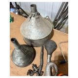 Workshop Tool and Hardware Lot with Vintage Funnels and Bobcat Panel Filter