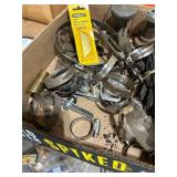 Box of Assorted Hose Clamps, Screws, and Utility Blades