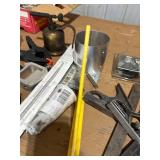 Assorted Hand Tools and Hardware Lot with Clamps, Oil Can, and Measuring Tools