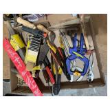 Box of Assorted Hand Tools and Clamps