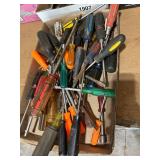 Box of Assorted Used Screwdrivers with Mixed Handles