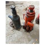 Group of 3 Hydraulic Bottle Jacks and Metal Toolbox with Sockets