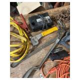 Garage Tool Collection with Jack Stands, Jumper Cables, Extension Cords, and Hand Tools