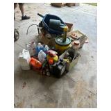 Garage Chemicals, Oils, Funnels, and Garage Tools Lot
