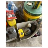 Garage Chemicals, Oils, Funnels, and Garage Tools Lot