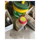 Garage Chemicals, Oils, Funnels, and Garage Tools Lot