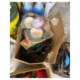 Garage Chemicals, Oils, Funnels, and Garage Tools Lot