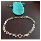 Tiffany & Co. Silver and Gold Heart Link Necklace with Pouch