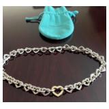 Tiffany & Co. Silver and Gold Heart Link Necklace with Pouch