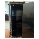 Asian-Inspired Black Lacquered Cabinet with Hand-Painted and Inlaid Mother of Pearl Design