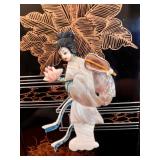 Asian-Inspired Black Lacquered Cabinet with Hand-Painted and Inlaid Mother of Pearl Design