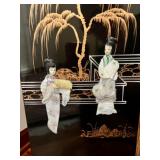 Asian-Inspired Black Lacquered Cabinet with Hand-Painted and Inlaid Mother of Pearl Design