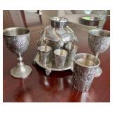 Karshi Jerusalem Wine Fountain and 2 Corbell & Co Silver Plated Goblet Set
