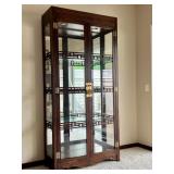 Asian Inspired Glass Display Cabinet with Wooden Frame and Brass Hardware, Made in Thailand