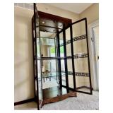 Asian Inspired Glass Display Cabinet with Wooden Frame and Brass Hardware, Made in Thailand