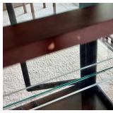 Asian Inspired Glass Display Cabinet with Wooden Frame and Brass Hardware, Made in Thailand