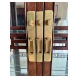 Asian Inspired Glass Display Cabinet with Wooden Frame and Brass Hardware, Made in Thailand