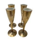 Collection of Vintage Gold Colored Decor Items including Porcelain Tray, Vases, Candle Holders, and Salt & Pepper Mills