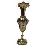 Collection of Vintage Gold Colored Decor Items including Porcelain Tray, Vases, Candle Holders, and Salt & Pepper Mills