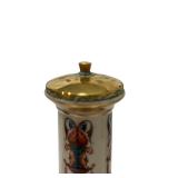 Collection of Vintage Gold Colored Decor Items including Porcelain Tray, Vases, Candle Holders, and Salt & Pepper Mills