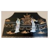 Oriental Style Wall Mirror with Inlaid Figures and Gold Detailing