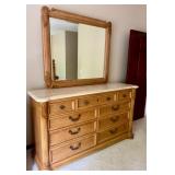 Thomasville Dresser with Marble Top and Ornate Mirror